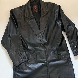Vintage GIII 80’s Black Leather Long Duster Coat size Medium